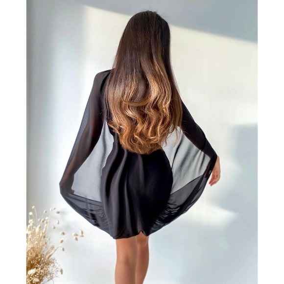 ZARA CAPE STYLE MINI DRESS BLACK M - Picture 4 of 13